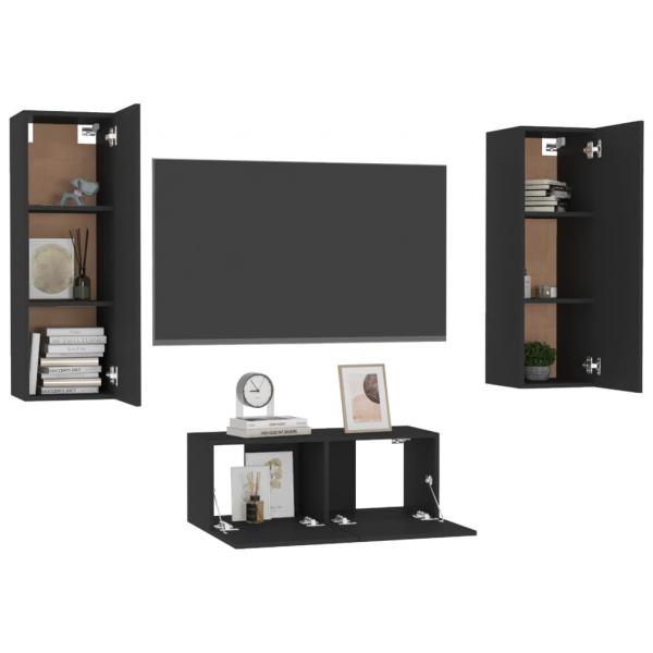 3-tlg. TV-Schrank-Set Schwarz Holzwerkstoff