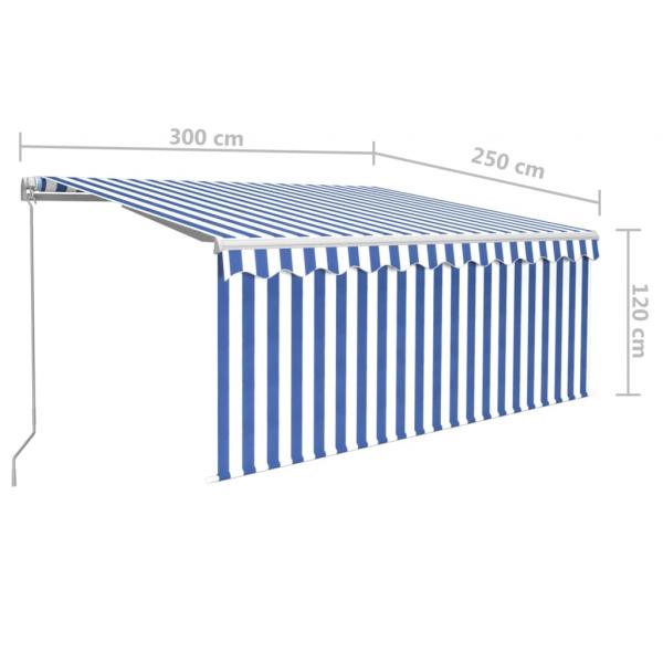 Markise Manuell Einziehbar mit Rollo 3x2,5 m Blau und Weiß