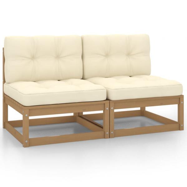 ARDEBO.de - Garten-Mittelsofas mit Creme Kissen 2 Stk. Massivholz Kiefer