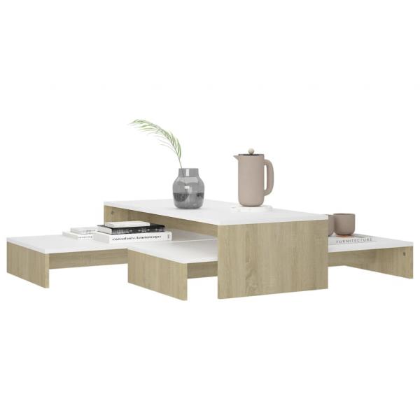 Satztisch-Set Weiß und Sonoma-Eiche 100x100x26,5 cm