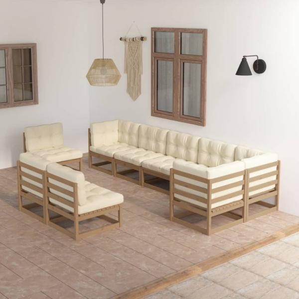 ARDEBO.de - 9-tlg. Garten-Lounge-Set mit Kissen Massivholz Kiefer