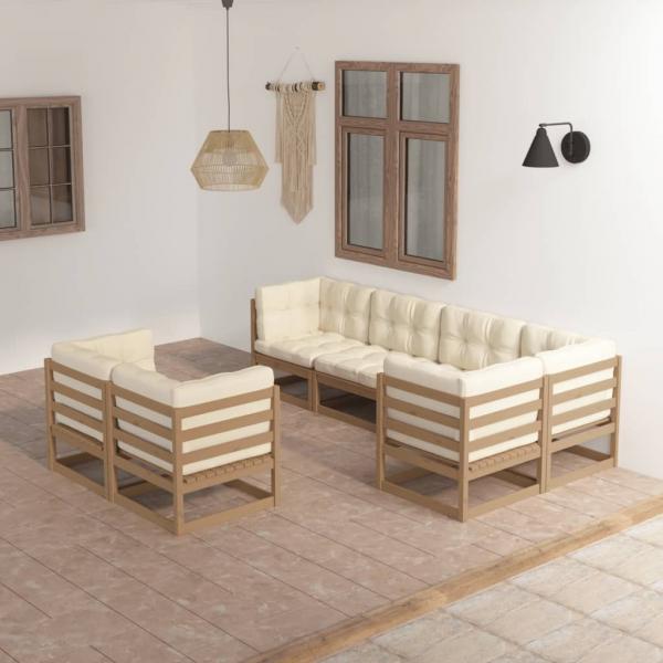 ARDEBO.de - 7-tlg. Garten-Lounge-Set mit Kissen Massivholz Kiefer