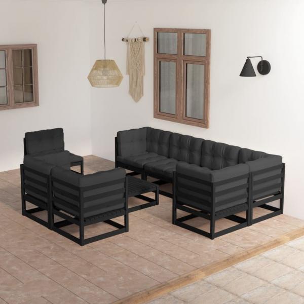 ARDEBO.de - 9-tlg. Garten-Lounge-Set mit Kissen Massivholz Kiefer