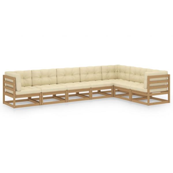 7-tlg Garten-Lounge-Set mit Kissen Honigbraun Massivholz Kiefer