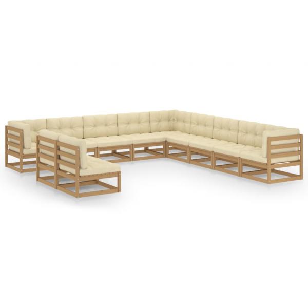 ARDEBO.de - 11-tlg. Garten-Lounge-Set mit Kissen Honigbraun Massivholz