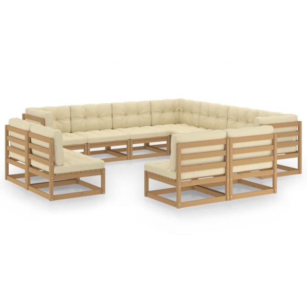 ARDEBO.de - 11-tlg. Garten-Lounge-Set mit Kissen Honigbraun Massivholz