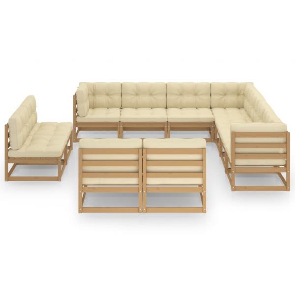 11-tlg. Garten-Lounge-Set mit Kissen Honigbraun Massivholz