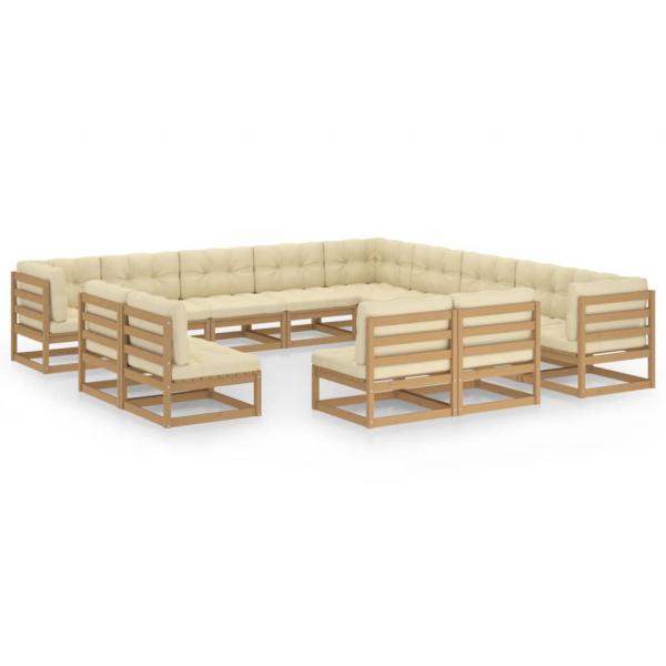 ARDEBO.de - 13-tlg. Garten-Lounge-Set mit Kissen Honigbraun Massivholz