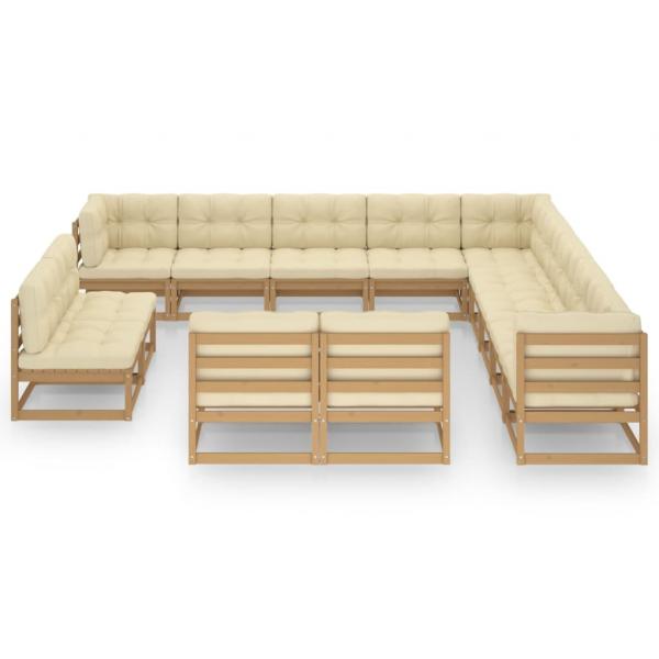 13-tlg. Garten-Lounge-Set mit Kissen Honigbraun Massivholz