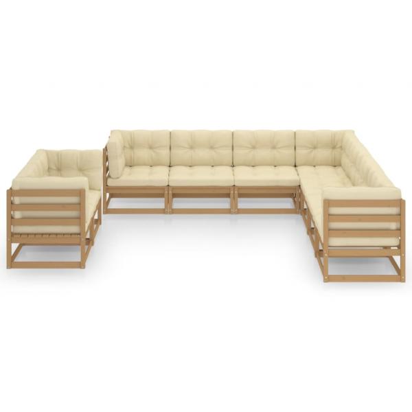 9-tlg Garten-Lounge-Set mit Kissen Honigbraun Massivholz Kiefer