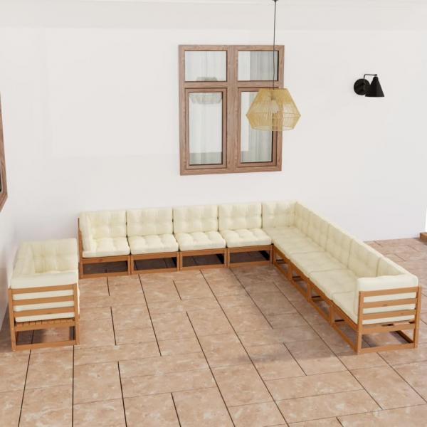 ARDEBO.de - 11-tlg. Garten-Lounge-Set mit Kissen Honigbraun Massivholz