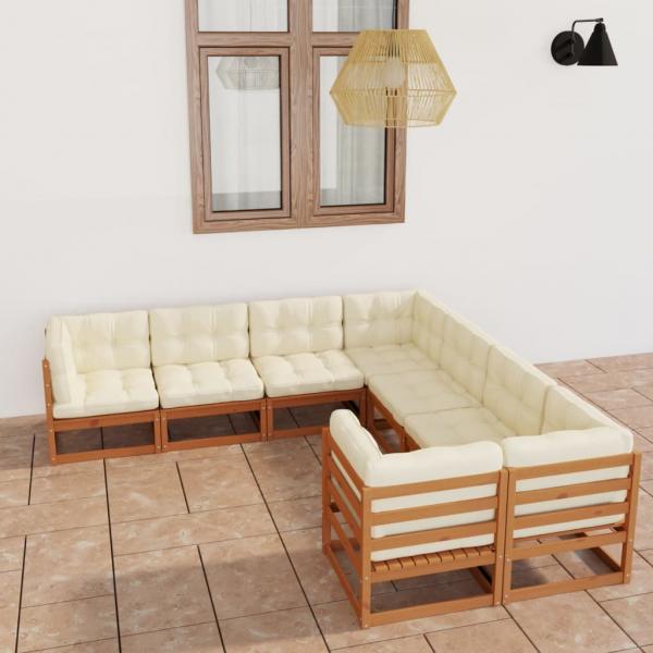 ARDEBO.de - 8-tlg Garten-Lounge-Set mit Kissen Honigbraun Massivholz Kiefer