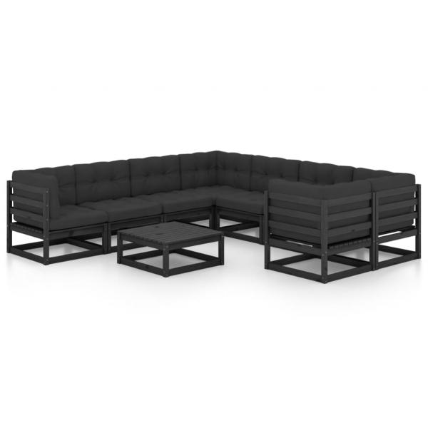 9-tlg. Garten-Lounge-Set mit Kissen Schwarz Massivholz Kiefer