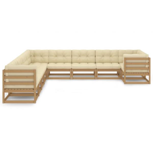 10-tlg. Garten-Lounge-Set mit Kissen Honigbraun Massivholz