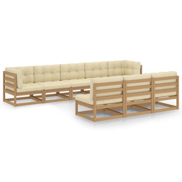 8-tlg Garten-Lounge-Set mit Kissen Honigbraun Massivholz Kiefer