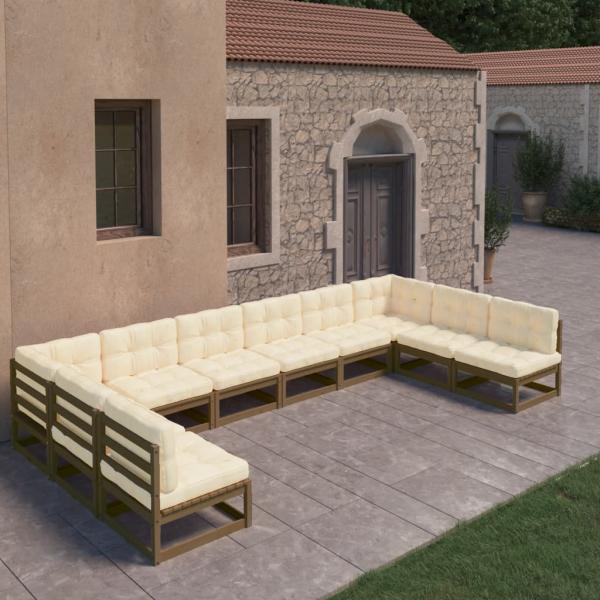 ARDEBO.de - 10-tlg. Garten-Lounge-Set mit Kissen Honigbraun Massivholz