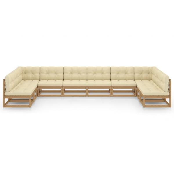 10-tlg. Garten-Lounge-Set mit Kissen Honigbraun Massivholz