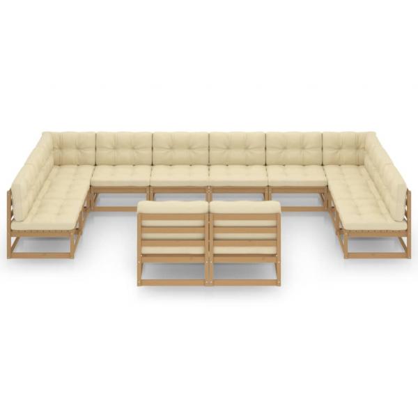 12-tlg. Garten-Lounge-Set mit Kissen Honigbraun Massivholz