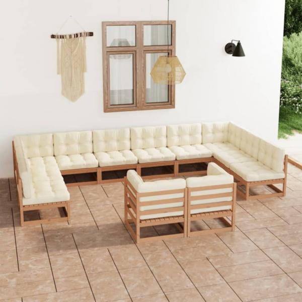 ARDEBO.de - 12-tlg. Garten-Lounge-Set mit Kissen Honigbraun Massivholz