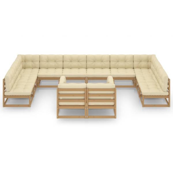 12-tlg. Garten-Lounge-Set mit Kissen Honigbraun Massivholz