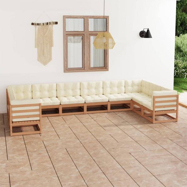 ARDEBO.de - 10-tlg. Garten-Lounge-Set mit Kissen Honigbraun Massivholz