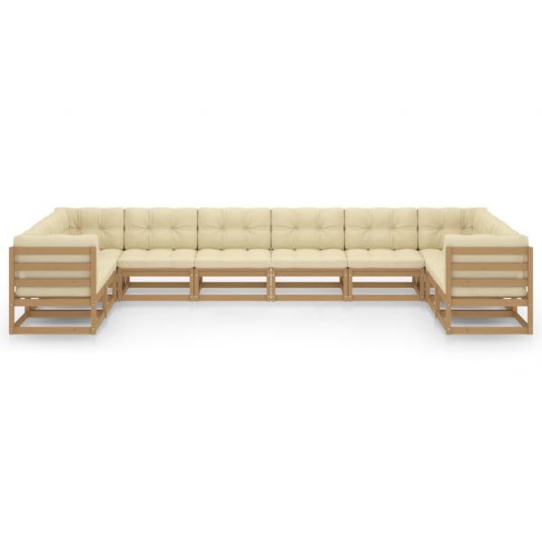 10-tlg. Garten-Lounge-Set mit Kissen Honigbraun Massivholz