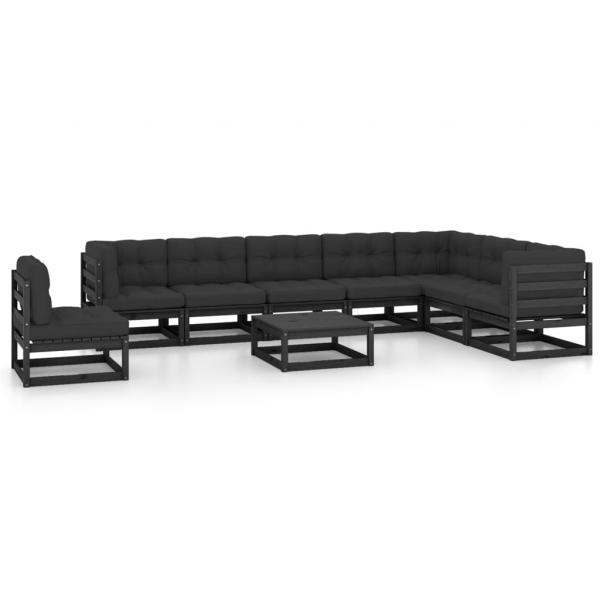 ARDEBO.de - 9-tlg. Garten-Lounge-Set mit Kissen Schwarz Massivholz Kiefer