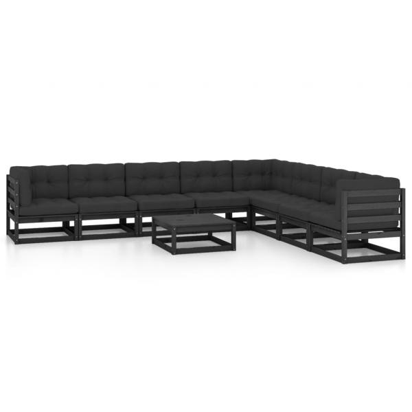 ARDEBO.de - 9-tlg. Garten-Lounge-Set mit Kissen Schwarz Massivholz Kiefer