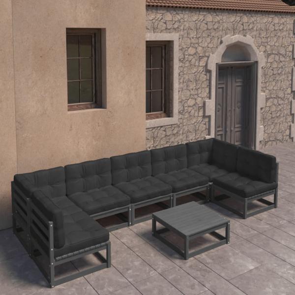 ARDEBO.de - 8-tlg. Garten-Lounge-Set mit Kissen Schwarz Massivholz Kiefer