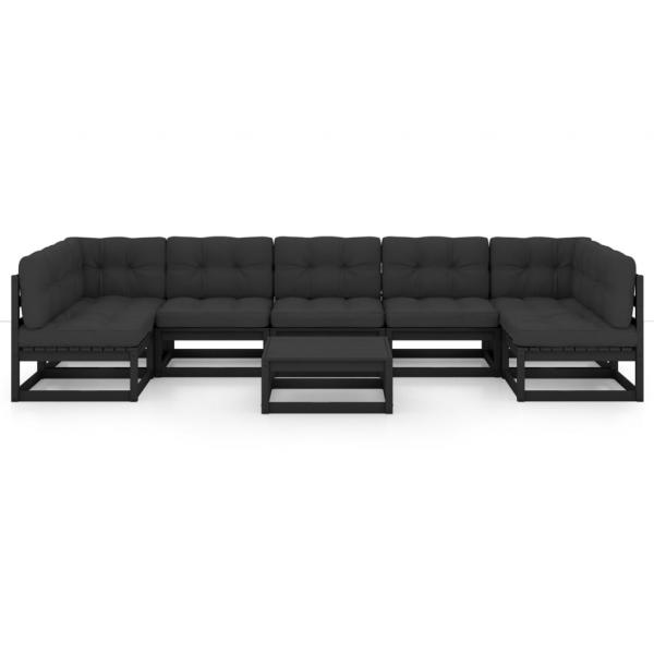 8-tlg. Garten-Lounge-Set mit Kissen Schwarz Massivholz Kiefer