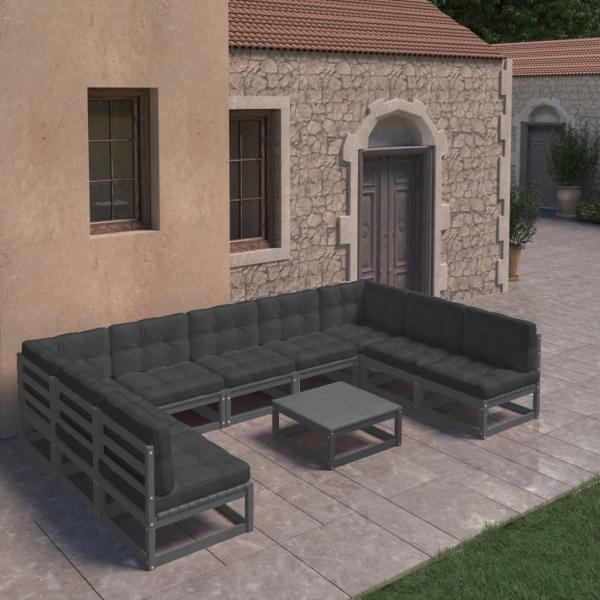 ARDEBO.de - 10-tlg. Garten-Lounge-Set mit Kissen Schwarz Massivholz Kiefer