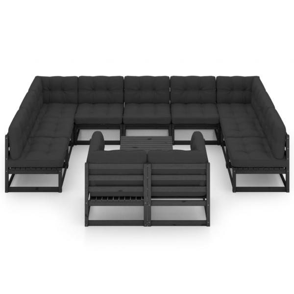 12-tlg. Garten-Lounge-Set mit Kissen Schwarz Massivholz Kiefer