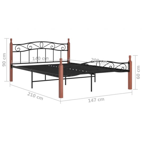 Bettgestell Schwarz Metall und Massivholz Eiche 140x200 cm