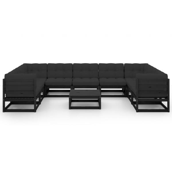 10-tlg. Garten-Lounge-Set mit Kissen Schwarz Massivholz Kiefer