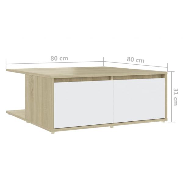 Couchtisch Weiß und Sonoma-Eiche 80x80x31 cm Holzwerkstoff