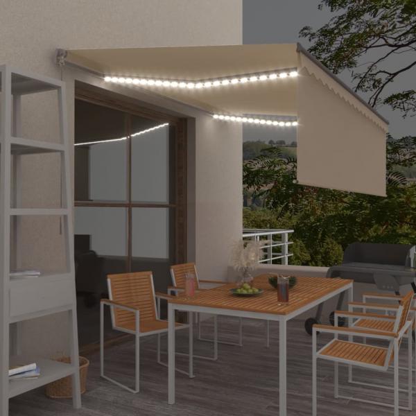 ARDEBO.de - Markise Manuell Einziehbar mit Rollo & LED 4,5x3 m Creme