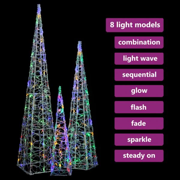 LED-Leuchtkegel-Set Acryl Deko Mehrfarbig 60/90/120cm