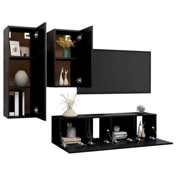 4-tlg. TV-Schrank-Set Schwarz Holzwerkstoff