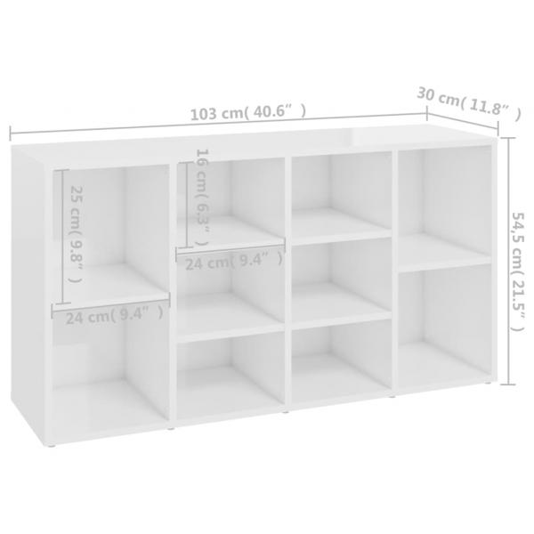 Schuhbank Hochglanz-Weiß 103x30x54,5 cm Holzwerkstoff