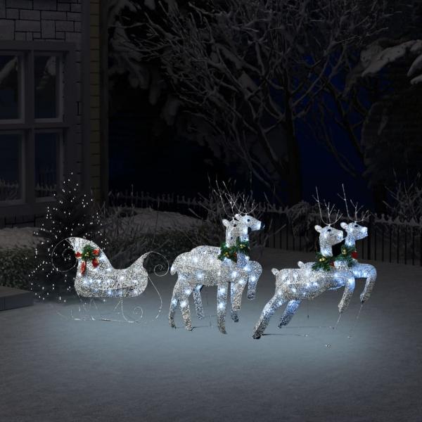 ARDEBO.de - LED-Rentier Schlitten Weihnachtsdeko 100 LEDs Outdoor Silbern