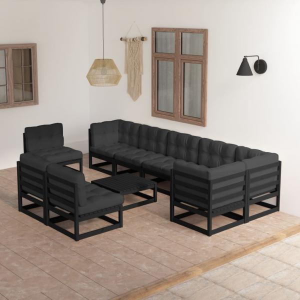 ARDEBO.de - 10-tlg. Garten-Lounge-Set mit Kissen Massivholz Kiefer