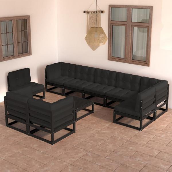 ARDEBO.de - 10-tlg. Garten-Lounge-Set mit Kissen Massivholz Kiefer