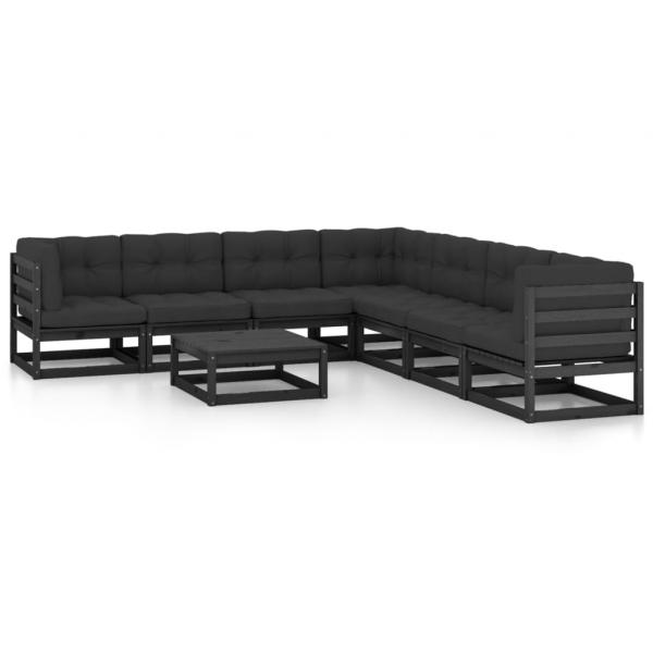 ARDEBO.de - 8-tlg. Garten-Lounge-Set mit Kissen Schwarz Massivholz Kiefer