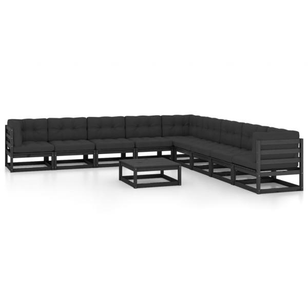 ARDEBO.de - 10-tlg. Garten-Lounge-Set mit Kissen Schwarz Massivholz Kiefer