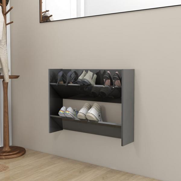 ARDEBO.de - Wand-Schuhschrank Hochglanz-Grau 80x18x60 cm Holzwerkstoff