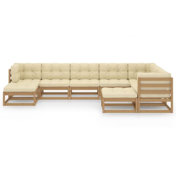 9-tlg Garten-Lounge-Set mit Kissen Honigbraun Massivholz Kiefer