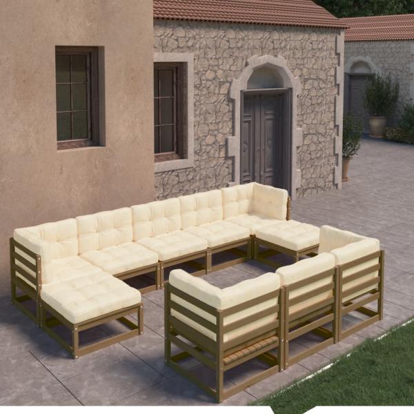 ARDEBO.de - 10-tlg. Garten-Lounge-Set mit Kissen Honigbraun Massivholz