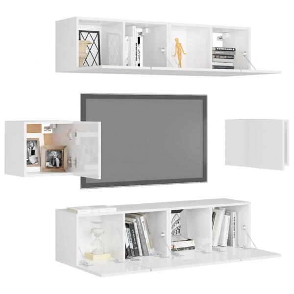 6-tlg. TV-Schrank-Set Hochglanz-Weiß Holzwerkstoff