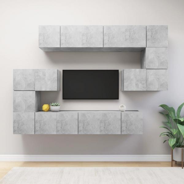 ARDEBO.de - 10-tlg. TV-Schrank-Set Betongrau Holzwerkstoff