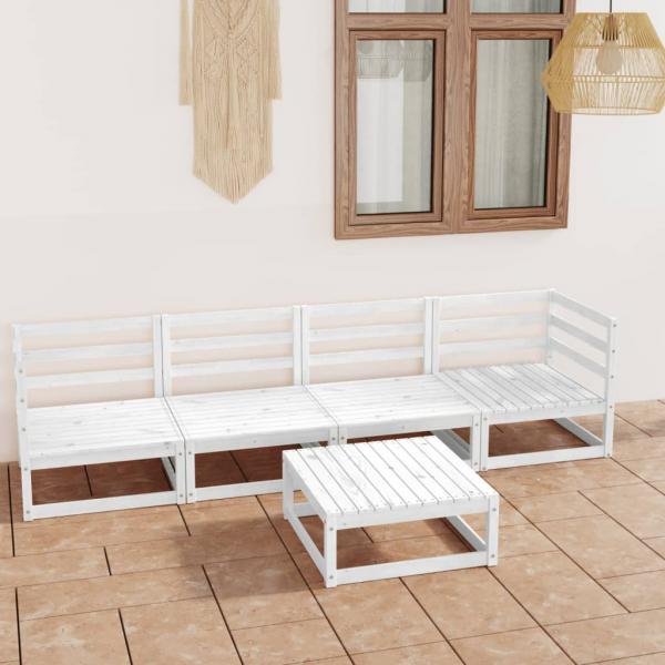 ARDEBO.de - 5-tlg. Garten-Lounge-Set Weiß Massivholz Kiefer